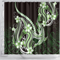 Green Black Aloha Hawaii Shower Curtain Polynesian Shark Tattoo Plumeria