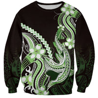 Green Black Aloha Hawaii Sweatshirt Polynesian Shark Tattoo Plumeria