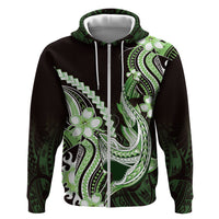 Green Black Aloha Hawaii Zip Hoodie Polynesian Shark Tattoo Plumeria LT14 Zip Hoodie Green - Polynesian Pride