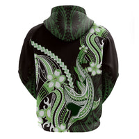 Green Black Aloha Hawaii Zip Hoodie Polynesian Shark Tattoo Plumeria