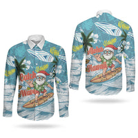 Hawaii Summer Christmas Couples Matching Tank Maxi Dress and Long Sleeve Button Shirt Surfing Santa Shaka Catch The Wave LT14 - Polynesian Pride
