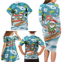 Hawaii Summer Christmas Family Matching Long Sleeve Bodycon Dress and Hawaiian Shirt Surfing Santa Shaka Catch The Wave