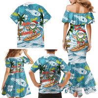Hawaii Summer Christmas Family Matching Mermaid Dress and Hawaiian Shirt Surfing Santa Shaka Catch The Wave