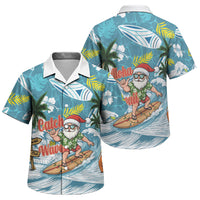 Hawaii Summer Christmas Family Matching Off The Shoulder Long Sleeve Dress and Hawaiian Shirt Surfing Santa Shaka Catch The Wave LT14 Son's Shirt Teal - Polynesian Pride