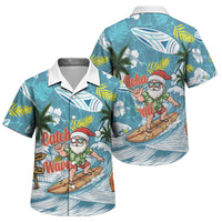 Hawaii Summer Christmas Family Matching Off Shoulder Short Dress and Hawaiian Shirt Surfing Santa Shaka Catch The Wave LT14 Son's Shirt Teal - Polynesian Pride