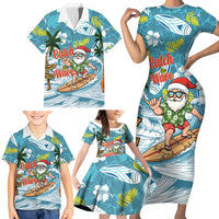 Hawaii Summer Christmas Family Matching Short Sleeve Bodycon Dress and Hawaiian Shirt Surfing Santa Shaka Catch The Wave
