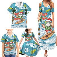 Hawaii Summer Christmas Family Matching Summer Maxi Dress and Hawaiian Shirt Surfing Santa Shaka Catch The Wave