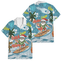 Hawaii Summer Christmas Family Matching Summer Maxi Dress and Hawaiian Shirt Surfing Santa Shaka Catch The Wave LT14 Dad's Shirt - Short Sleeve Teal - Polynesian Pride