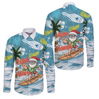 Hawaii Summer Christmas Family Matching Summer Maxi Dress and Hawaiian Shirt Surfing Santa Shaka Catch The Wave LT14 Dad's Shirt - Long Sleeve Teal - Polynesian Pride