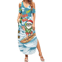 Hawaii Summer Christmas Family Matching Summer Maxi Dress and Hawaiian Shirt Surfing Santa Shaka Catch The Wave