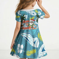 Hawaii Summer Christmas Kid Short Sleeve Dress Surfing Santa Shaka Catch The Wave LT14 - Polynesian Pride