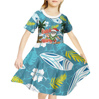 Hawaii Summer Christmas Kid Short Sleeve Dress Surfing Santa Shaka Catch The Wave LT14 - Polynesian Pride