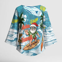 Hawaii Summer Christmas Kimono Sleeve Blouse Surfing Santa Shaka Catch The Wave