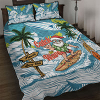 Hawaii Summer Christmas Quilt Bed Set Surfing Santa Shaka Catch The Wave