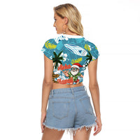 Hawaii Summer Christmas Raglan Cropped T Shirt Surfing Santa Shaka Catch The Wave