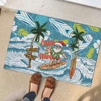 Hawaii Summer Christmas Rubber Doormat Surfing Santa Shaka Catch The Wave