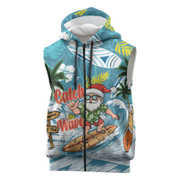 Hawaii Summer Christmas Sleeveless Zip Hoodie Surfing Santa Shaka Catch The Wave
