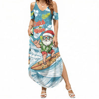 Hawaii Summer Christmas Summer Maxi Dress Surfing Santa Shaka Catch The Wave LT14 Women Teal - Polynesian Pride