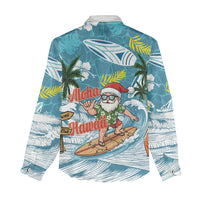 Hawaii Summer Christmas Women Casual Shirt Surfing Santa Shaka Catch The Wave