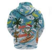 Hawaii Summer Christmas Zip Hoodie Surfing Santa Shaka Catch The Wave LT14 - Polynesian Pride