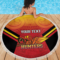 Papua New Guinea Rugby Custom Beach Blanket Go PNG Hunters Polynesian Pattern - Polynesian Pride