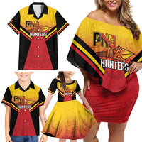 Papua New Guinea Rugby Custom Family Matching Off Shoulder Short Dress and Hawaiian Shirt Go PNG Hunters Polynesian Pattern - Polynesian Pride