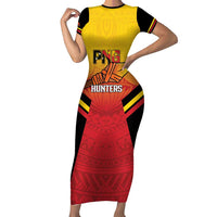 Papua New Guinea Rugby Custom Family Matching Short Sleeve Bodycon Dress and Hawaiian Shirt Go PNG Hunters Polynesian Pattern - Polynesian Pride