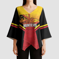 Papua New Guinea Rugby Custom Kimono Sleeve Blouse Go PNG Hunters Polynesian Pattern - Polynesian Pride