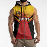 Papua New Guinea Rugby Custom Sleeveless Zip Hoodie Go PNG Hunters Polynesian Pattern - Polynesian Pride