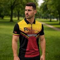 Papua New Guinea Rugby Custom Zipper Polo Shirt Go PNG Hunters Polynesian Pattern - Polynesian Pride