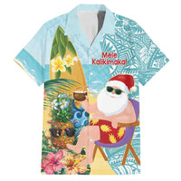 Aloha Hawaii Mele Kalikimaka Family Matching Tank Maxi Dress and Hawaiian Shirt Chilling Santa With Pineapple - Polynesian Pattern LT14 Dad's Shirt - Short Sleeve Cyan - Polynesian Pride