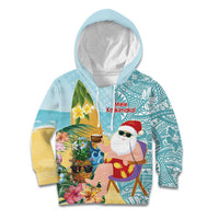 Aloha Hawaii Mele Kalikimaka Kid Hoodie Chilling Santa With Pineapple - Polynesian Pattern