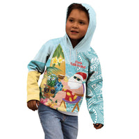 Aloha Hawaii Mele Kalikimaka Kid Hoodie Chilling Santa With Pineapple - Polynesian Pattern