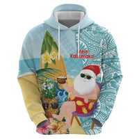 Aloha Hawaii Mele Kalikimaka Zip Hoodie Chilling Santa With Pineapple - Polynesian Pattern