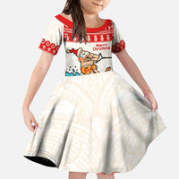 Mele Kalikimaka Hawaii Family Matching Puletasi and Hawaiian Shirt Water-skiing Santa Tropical Vibes LT14 Daughter's Dress Red - Polynesian Pride