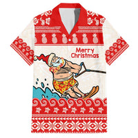 Mele Kalikimaka Hawaii Family Matching Puletasi and Hawaiian Shirt Water-skiing Santa Tropical Vibes LT14 Dad's Shirt - Short Sleeve Red - Polynesian Pride