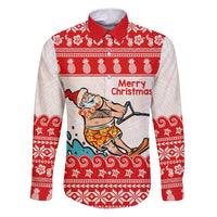 Mele Kalikimaka Hawaii Family Matching Puletasi and Hawaiian Shirt Water-skiing Santa Tropical Vibes LT14 Dad's Shirt - Long Sleeve Red - Polynesian Pride