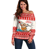 Mele Kalikimaka Hawaii Off Shoulder Sweater Water-skiing Santa Tropical Vibes