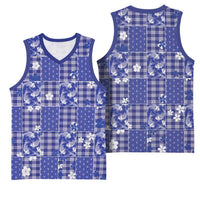 Blue Palaka Japanese Patterns Basketball Jersey Koi Fish Asanoha Sakura Patchwork Stylized - Polynesian Pride