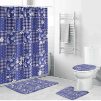Blue Palaka Japanese Patterns Bathroom Set Koi Fish Asanoha Sakura Patchwork Stylized - Polynesian Pride