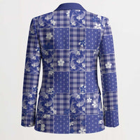 Blue Palaka Japanese Patterns Blazer Koi Fish Asanoha Sakura Patchwork Stylized - Polynesian Pride