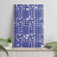 Blue Palaka Japanese Patterns Canvas Wall Art Koi Fish Asanoha Sakura Patchwork Stylized - Polynesian Pride