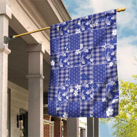Blue Palaka Japanese Patterns Garden Flag Koi Fish Asanoha Sakura Patchwork Stylized - Polynesian Pride