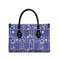 Blue Palaka Japanese Patterns Leather Bag Koi Fish Asanoha Sakura Patchwork Stylized - Polynesian Pride