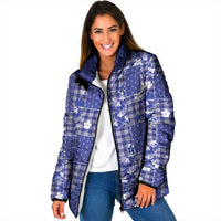 Blue Palaka Japanese Patterns Padded Jacket Koi Fish Asanoha Sakura Patchwork Stylized - Polynesian Pride