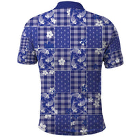 Blue Palaka Japanese Patterns Polo Shirt Koi Fish Asanoha Sakura Patchwork Stylized - Polynesian Pride
