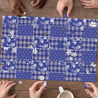 Blue Palaka Japanese Patterns Puzzle Koi Fish Asanoha Sakura Patchwork Stylized - Polynesian Pride