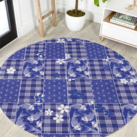 Blue Palaka Japanese Patterns Round Carpet Koi Fish Asanoha Sakura Patchwork Stylized LT14 Blue - Polynesian Pride