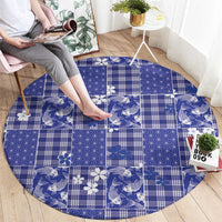 Blue Palaka Japanese Patterns Round Carpet Koi Fish Asanoha Sakura Patchwork Stylized LT14 - Polynesian Pride