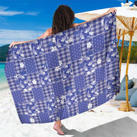 Blue Palaka Japanese Patterns Sarong Koi Fish Asanoha Sakura Patchwork Stylized - Polynesian Pride